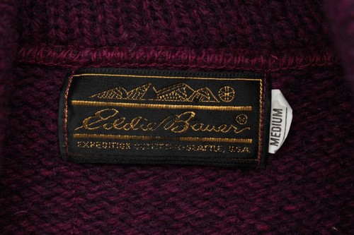 Vintage Eddie Bauer Sweater Men's Medium Purple Wool Blend Shawl Neck Button USA - Picture 6 of 8