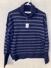 NEW The Loft Navy White Striped Knit TurtleNeck Sweater Woman's Size Medium