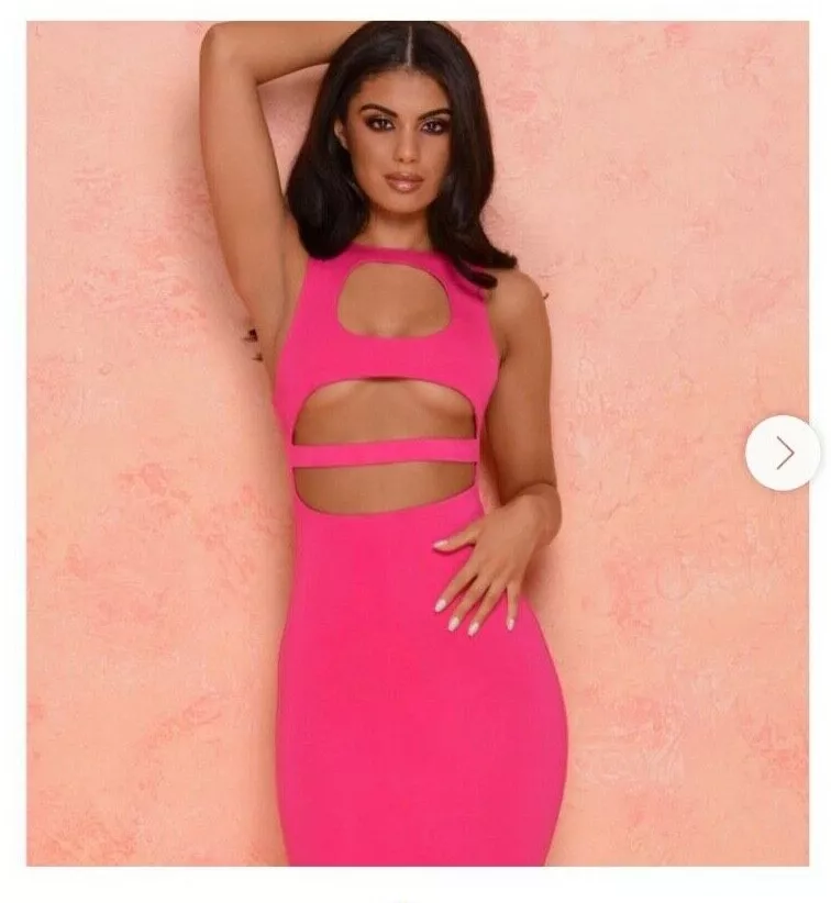 Oh Polly Hot Pink Cut Out Under Boob Midi Dress Summer Holiday Size 14