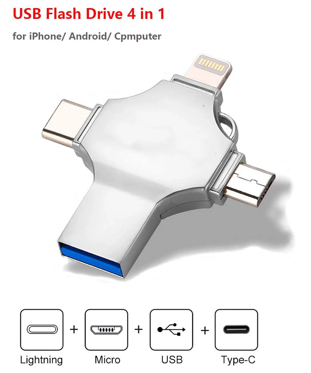 4 in 1 USB Flash Drive Memory Stick For iPhone iPad Android Type-c  256/512GB 2TB