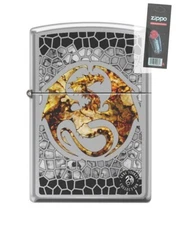Zippo 50244 Anne Stokes Dragon Skin CHROME FUZION Lighter + FLINT PACK
