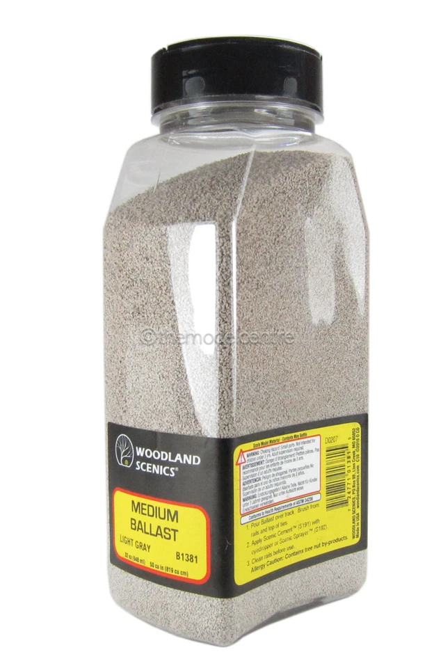 B1381 Woodland Scenics Light Grey Medium Ballast Shaker 57.7 in³ (945 cm³) TMC