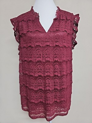 NWT Cupio Women's Plus Blouse Top Short Sleeve V-Neck Burgundy Color.Size 2X