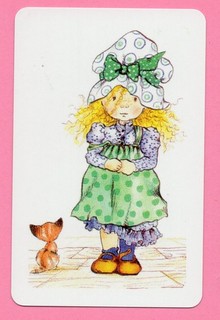 1 SINGLE SWAP CARD Sarah kay blonde girl and her ginger cat