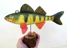 Ice Spear Fishing Lure, Carved Wood, Painted, Lead Weighted. Yellow Perch.