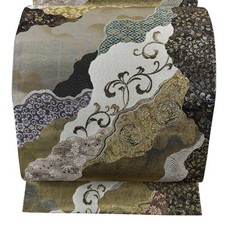 Japanese Kimono Fukuro Excellent bag obi golden brown six pieces pure silk Used