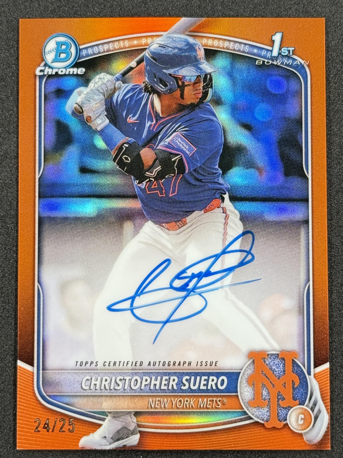 Christopher Suero 2025 1st Bowman Chrome Auto Orange #/25 New York Mets