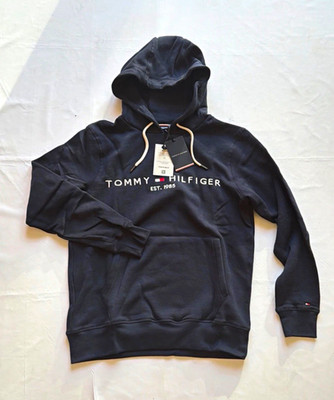 Tommy Hilfiger Herren Hoodie Kapuzenpullover M Blau Logo Kordelzug Langarm