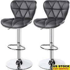 Adjustable Faux Leather Swivel Bar Stools Set of 2 Kitchen Counter Height New
