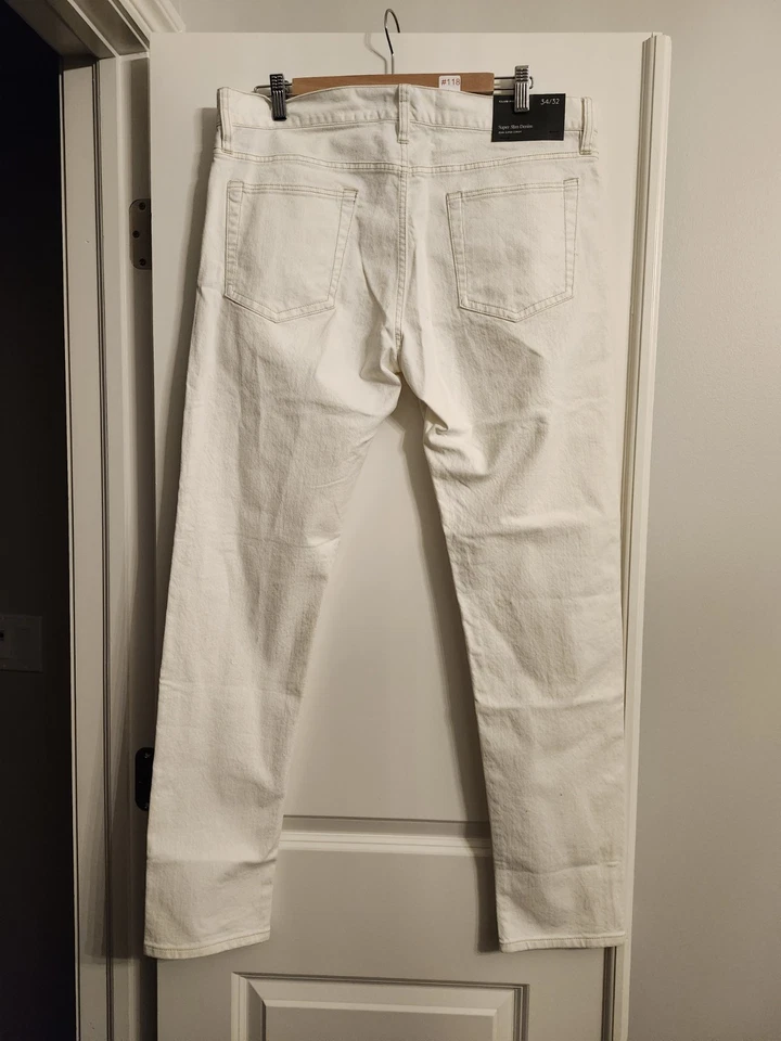 Pantalones de mezclilla súper ajustados Club Monaco para hombre talla 34x32, crema nuevos con etiquetas $129,50 venta al por menor Foto 4 de 4