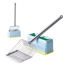 Metal Cat Litter Scoop with Holder Stainless Steel Kitten Poop Scooper, 17.5"...