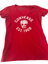 Converse All Star Red V Neck Graphic T Shirt Skull Est 1908 Women?s M