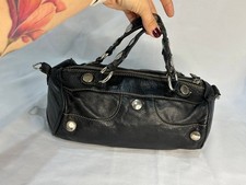 Rare Vintage 90s MOSCHINO JEANS Black Leather Studded Barrel Bag Cylinder Y2K