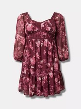 Torrid Mini Dress Shirred Bodice Plum NWT New Size 2X Plus Size