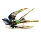 CUTE SWALLOW PIN 1.9" Gold Blue Green Teal Enamel Flying Bird Brooch Rhinestone