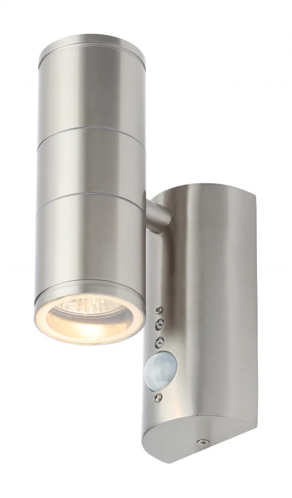 Outdoor Light Silver Islay Double Spot IP44 Stainless Steel PIR Motion Sensor