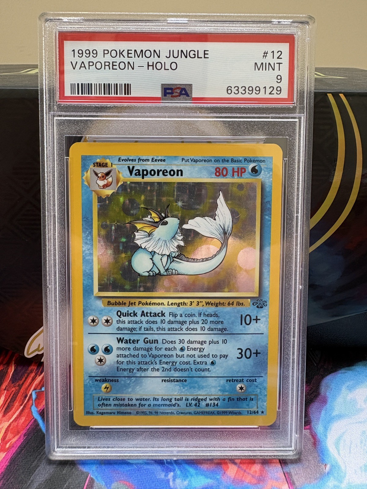 Pokemon TCG Vaporeon Holo Jungle Card 12/64 1999 PSA 9