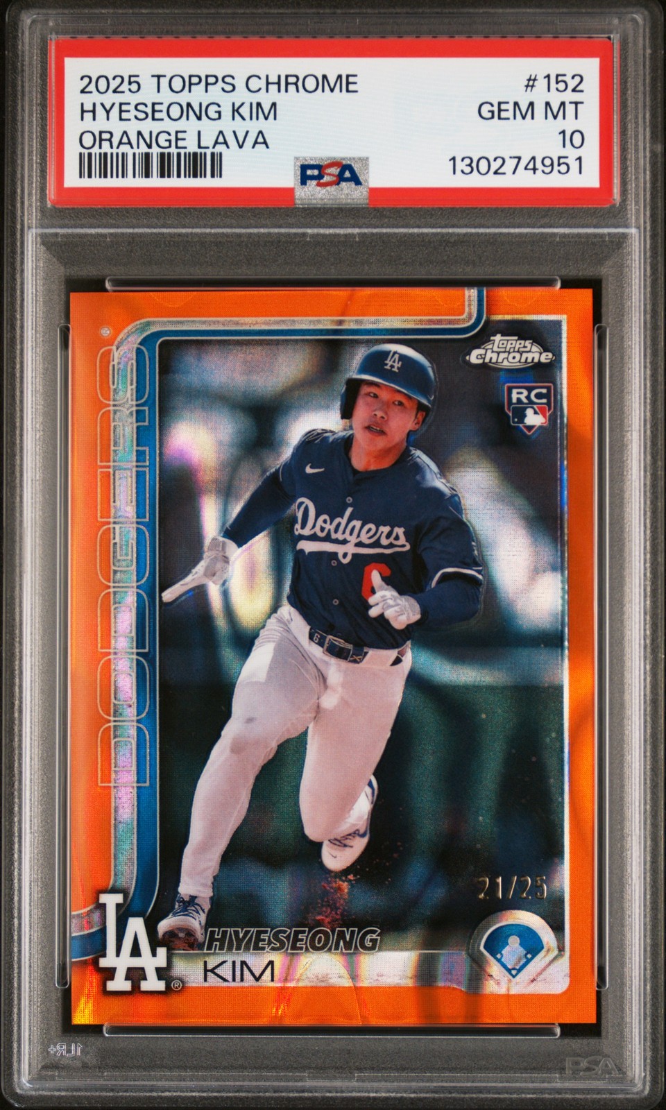 2025 TOPPS CHROME ORANGE LAVA #152 HYESEONG KIM 21/25 PSA 10