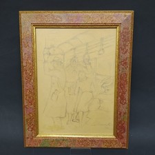Disegno a matita del pittore modenese Leo Masinelli datato 1942 incorniciato