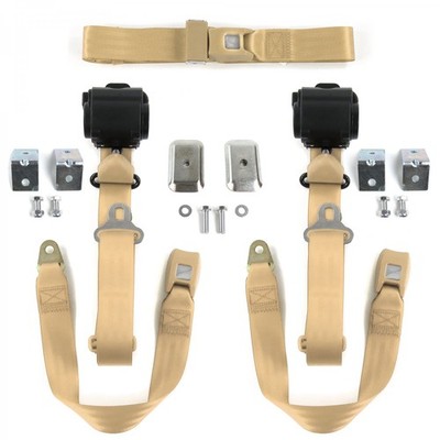 Ford Truck 1942 - 1947  Standard 3pt Tan Bench Seat Kit w/Brackets 3 Belts 