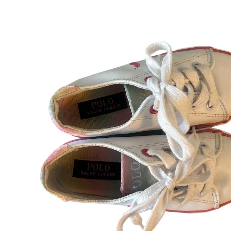 Polo Ralph Lauren Toddler Leather Sneakers White Pink Rainbow Size 10 - Image 4 of 4