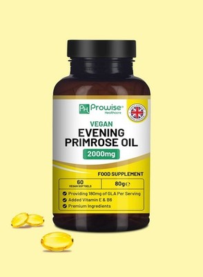  Veganes Nachtkerzenöl 2000mg mit Vitamin E & B6 - 60 vegane Weichkapseln|