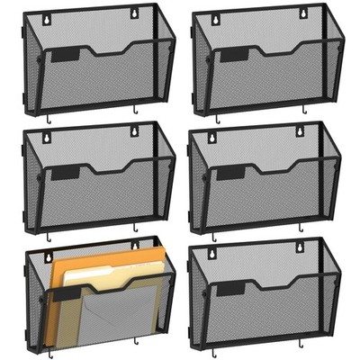 Mesh File Holder Wall Mounted 6 Pack Black Metal Hanging Organizer 12.6 Inch