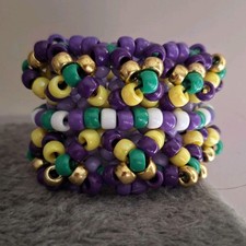 Kandi Purple Green Rotator Cuff Bracelet- RAVE-EDM- PLUR-EDC-Mardi Gras New