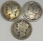 1927 PDS Mercury Silver Dimes 10c 3 Coin Lot Circulated 10 Cents