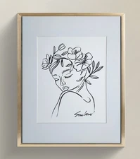 Original Ink Line Drawing on Watercolor Paper_ Minimalist Art Signed by Artist