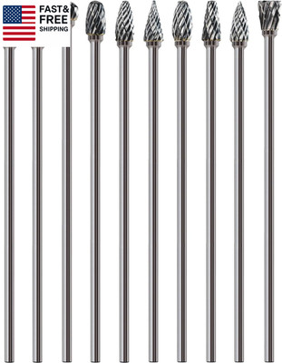 10Pcs Long Carbide Burr Set 1/8'' Shank Total L 4.4'' Compatible with Dremel Die