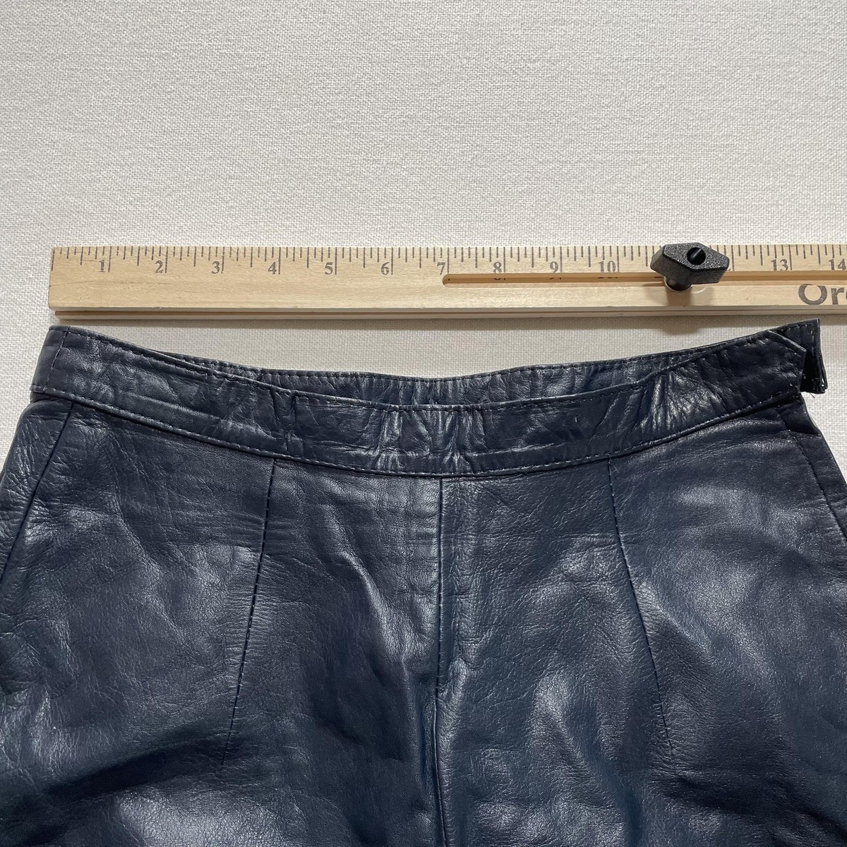 Vintage Genuine Leather Pants Womens Navy Blue 25x26