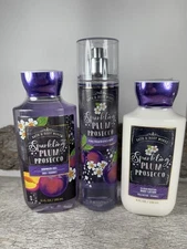 3 pc NEW Bath & Body Works SPARKLING PLUM PROSECCO lotion-mist-shower gel set