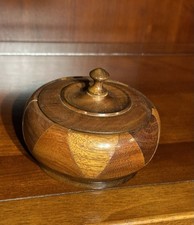 Vintage Turned Wood Jewelry / Trinket Box Round Bowl w Cover