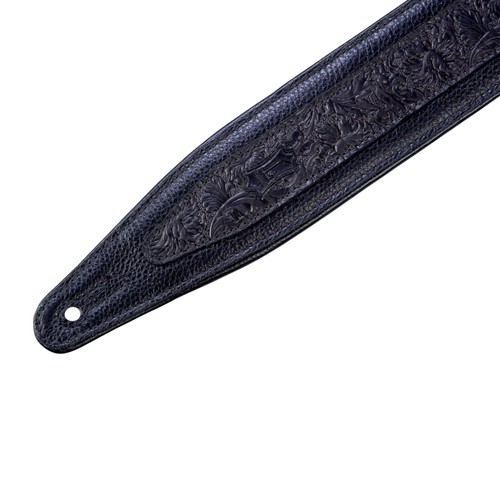 Leathers 2.5" Garment Leather Guitar Strap Florentine Emboss Design; Black (M... - Picture 7 of 8