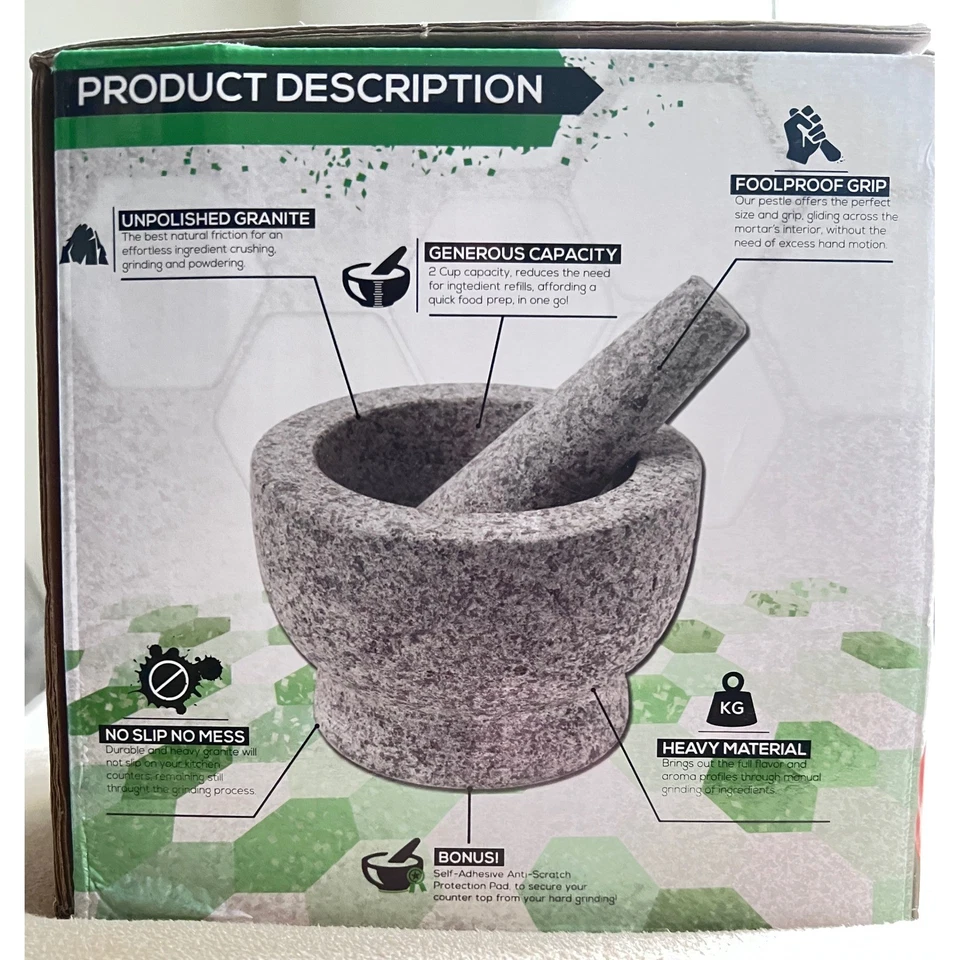 ChefSofi Mortar & Pestle Set 2 Cup Capacity Unpolished Granite - Image 4 of 4