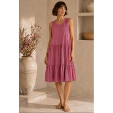 Loft Cotton Tiered Barbie Pink Cottage Farmhouse Lagenlook Large Tank Dress