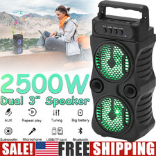 2500W Portable Dual 3" Bluetooth Speaker Heavy Bass Loud Sound Party System TWS