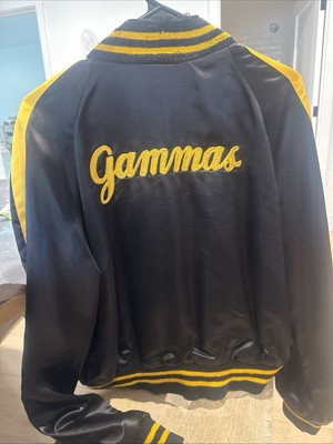 Artex vintage Greek sorority  Jacket Black Yellow Embroidered Striped Logo 