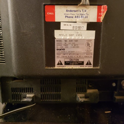 Sanyo Avm-1301 13 inch CRT Color TV Television Retro Gaming TV No Remote - Picture 7 of 20