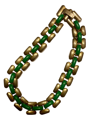 Bracelet Émaillé Vintage Art Déco Jakob Bengel - Années 1930 - Vert - En Acier Inoxydable - Très Bon État