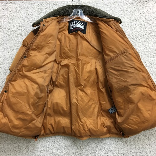 First Down Jacket Medium Adult Brown Full Zip Quilted Puffer Duck Down Mens M - Picture 10 of 18
