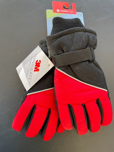 NEW Tek Gear Snow Ski Gloves Boys 8-20 M/L Thinsulate Adjustable Straps Red