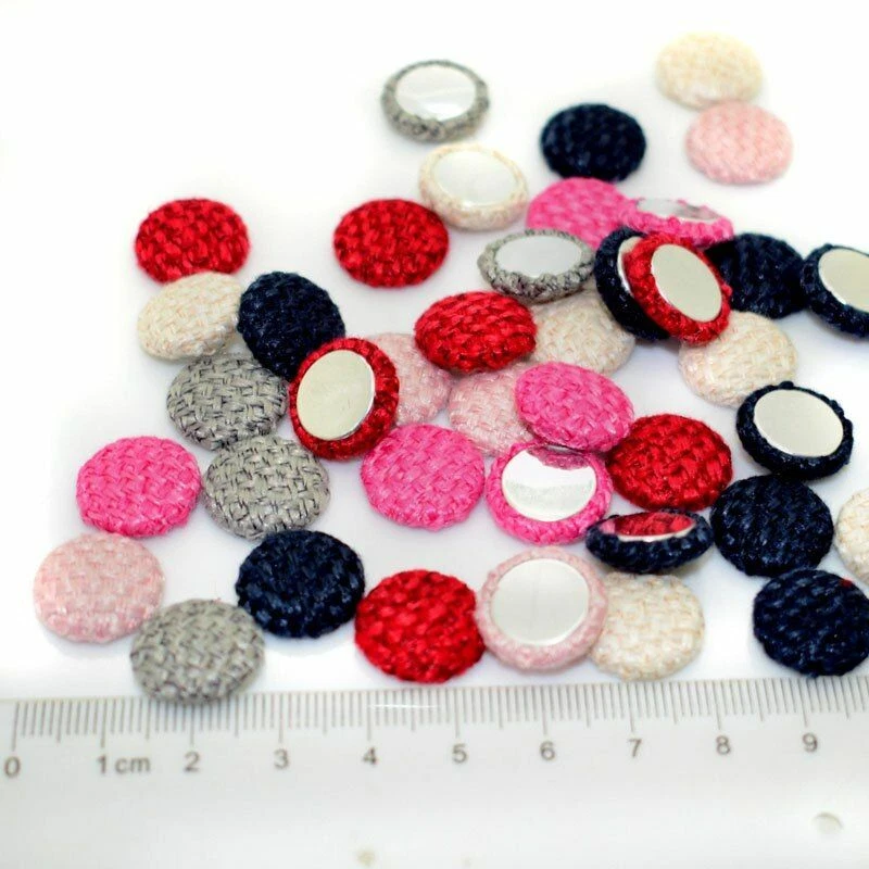100pcs/lot Tweed Fabric Covered Buttons 15mm Thin Flat Back Button Sewin Crafts - Image 2 of 4