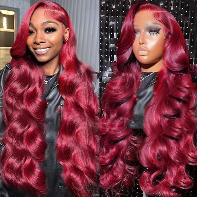 13x6 99J Burgundy Body Wave Wigs Human Hair HD Transparent Lace Front Wigs  180%
