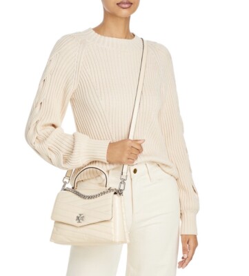 NWT Tory Burch New Cream Kira Textured Chevron Top-Handle Satchel