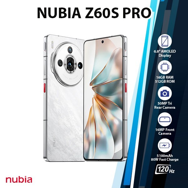 ZTE nubia Z60S Pro 5G Global Android Cell Phone (White/16GB+