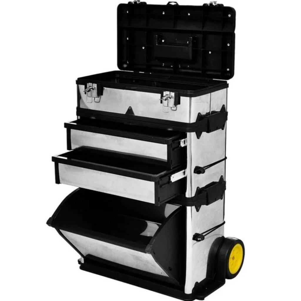 Portable Rolling Tool Box Trolley Travel Carrier Storage Cabinet with 2  Wheels