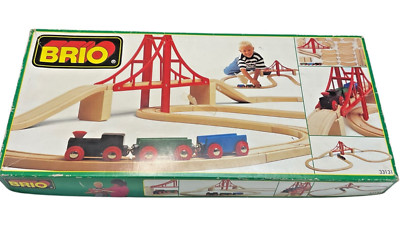 BRIO 33131 Wooden Railway Starter Set Suspension Bridge Vintage 1990s 31 Pieces
