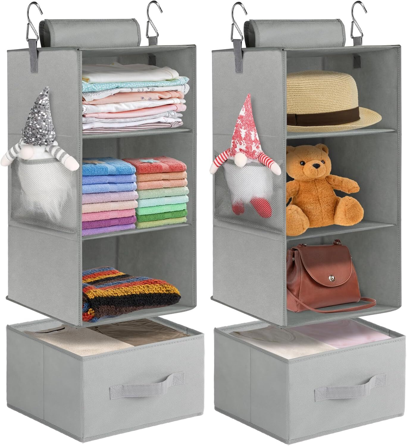 3-Shelf Hanging Closet Organizer 2 Pack with Foldable Drawers for RV Storage-image